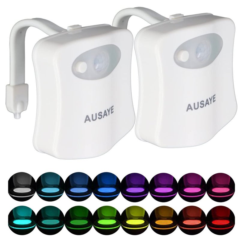 AUSAYE 2Pack Toilet Night Light, 16 Color Changing Motion Sensor Lamp, Fun Bathroom Toilet Bowl Nightlight,LED Christmas Gifts Stocking Stuffers for Kids Him Her Men Mom Father - Image 1